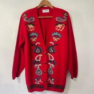 Vintage 90’s Made in USA Red Paisley Patterned Button Down Cardigan Sweater S